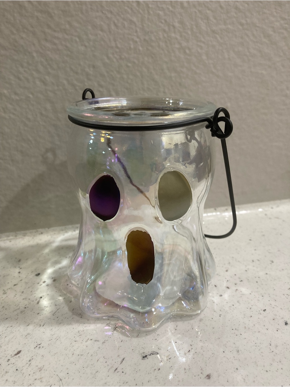 Iridescent Glass Ghost Hanging Candle Holder - Clear
